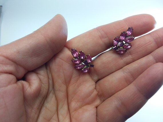 Pink Crystals Leaf Brooch Earrings Set Pink Glass… - image 3