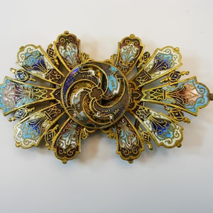 Antique Victorian Brass Enamel Belt Buckle, Ca. 1900, two Part Champlevé Enamel On Brass Floral Design, Stunning Antique Belt Buckle