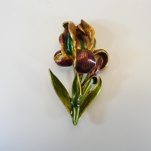 MFA Museum of Fine Arts Blue Enamel Iris Flower Brooch, Flower Vintage Pin Brooch, Vintage MFA Signed Iris Brooch Pin