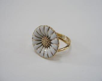 Georg Jensen White Enamel Daisy Ring, Sterling Silver Floral Jewelry