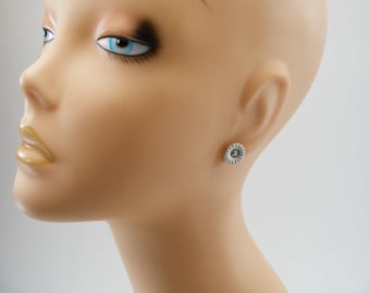 Rhodium Plated 11mm Georg Jensen Daisy Sterling Silver Enamel Earrings – Vintage Floral Jewelry
