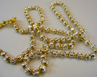 Silver Gold Bead Necklace-One Strand of Beads-Vintage Necklace- Women Necklace-Signed