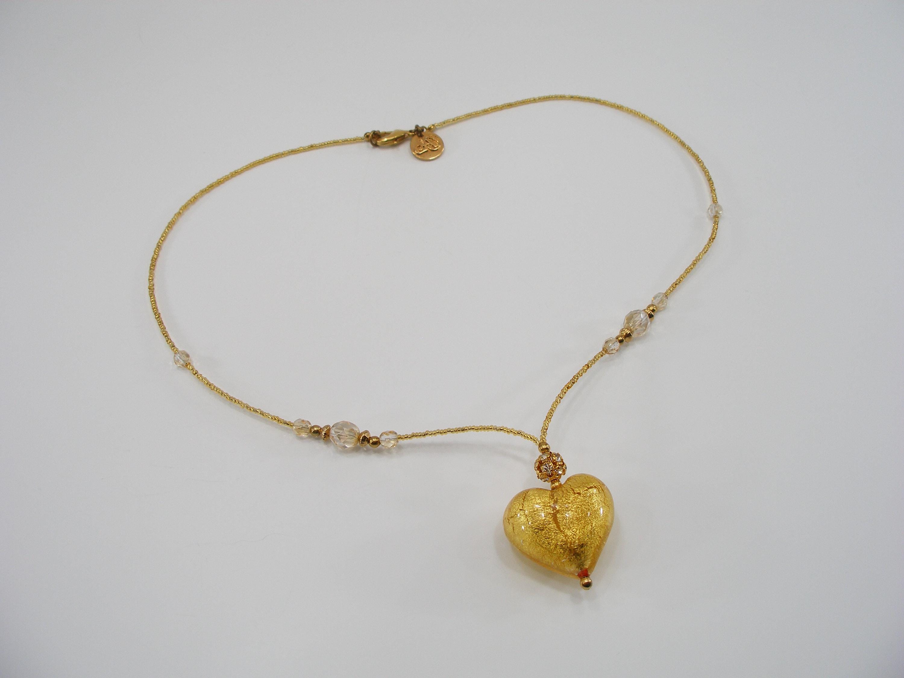 Antonio Vaccari Murano Glass Pendant With Gold Murano Heart-fancy