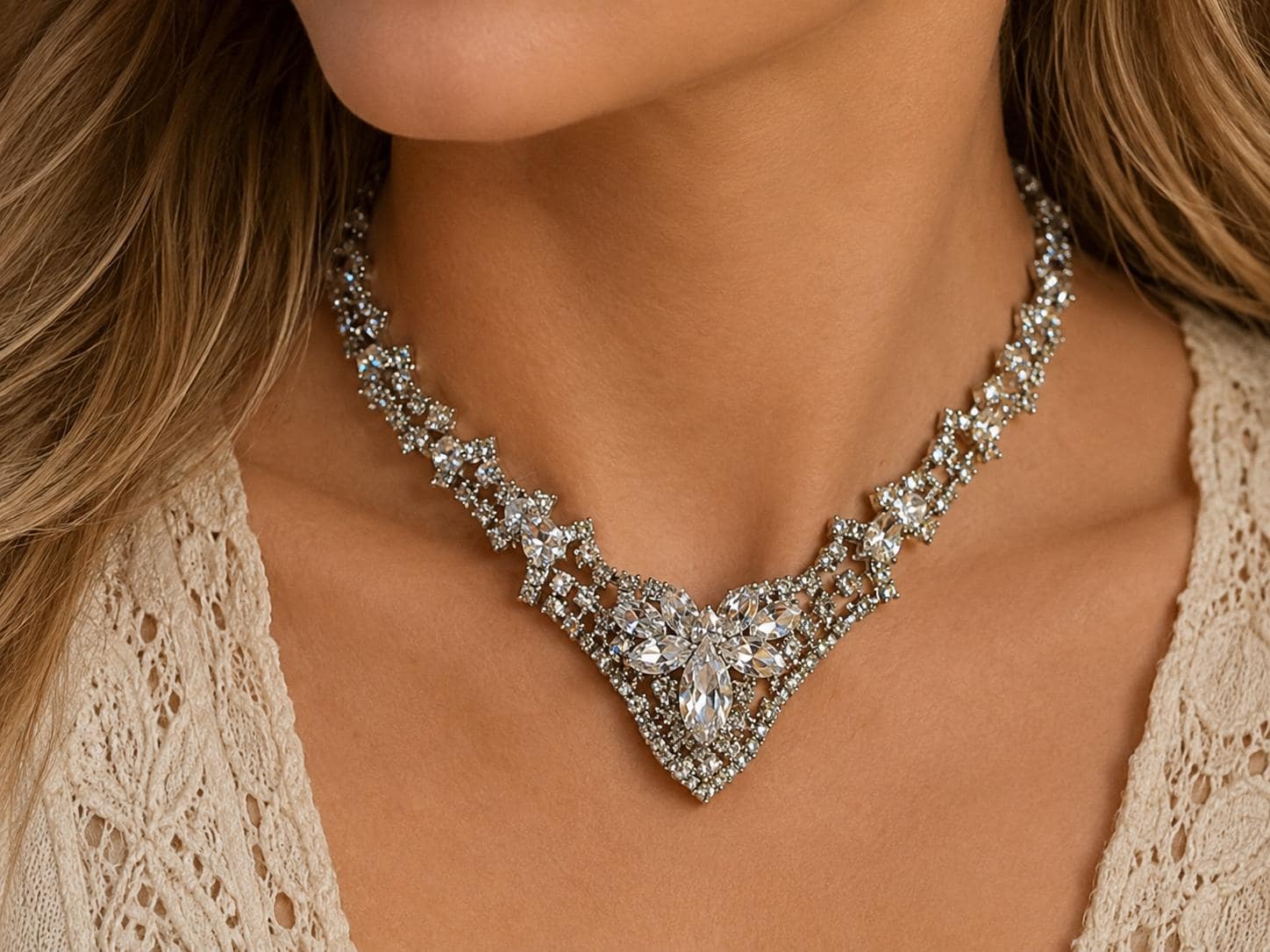 Vintage KRAMER of NEW YORK Crystal Clear Rhinestones Choker