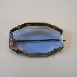 Czech Art Deco 1920 Rhinestone Stunning Brooch-Blue Czech Glass Set In Gold Tone Brass-Oval-Czech Antique Brooch