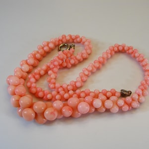 Carved Barbell Bead Angel Skin Coral Necklace Rare Antique Beautiful Art Deco Princess Length Peach Shades Natural Coral