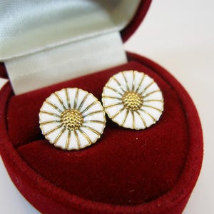 Georg Jensen Gold plated sterling silver earrings signed daisy-925S silver and enamel-Georg Jensen daisy earrings push back earrings