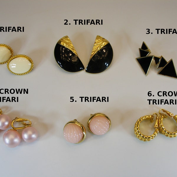 TRIFARI signed golden filigree vintage clip on earrings-Crown Trifari-Alfred Philippe jewelry-clips earrings-drop earrings