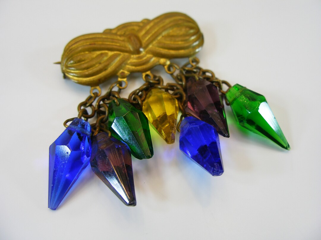 Art Deco Gold Tone Pin With Multi Color Glass Drops - Etsy
