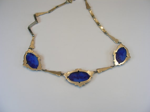 Vintage Germany Necklace, Blue Art Glass Choker, … - image 4