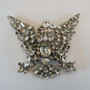 Vintage SCHREINER Glass Silver Tone Eagle Brooch, Unsigned Schreiner Pin Brooch