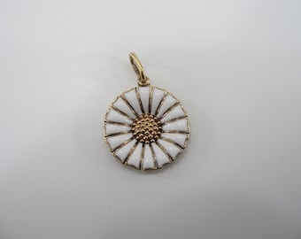 18mm Georg Jensen Daisy Pendant, Gold-Plated Sterling Silver Enamel Flower Jewelry
