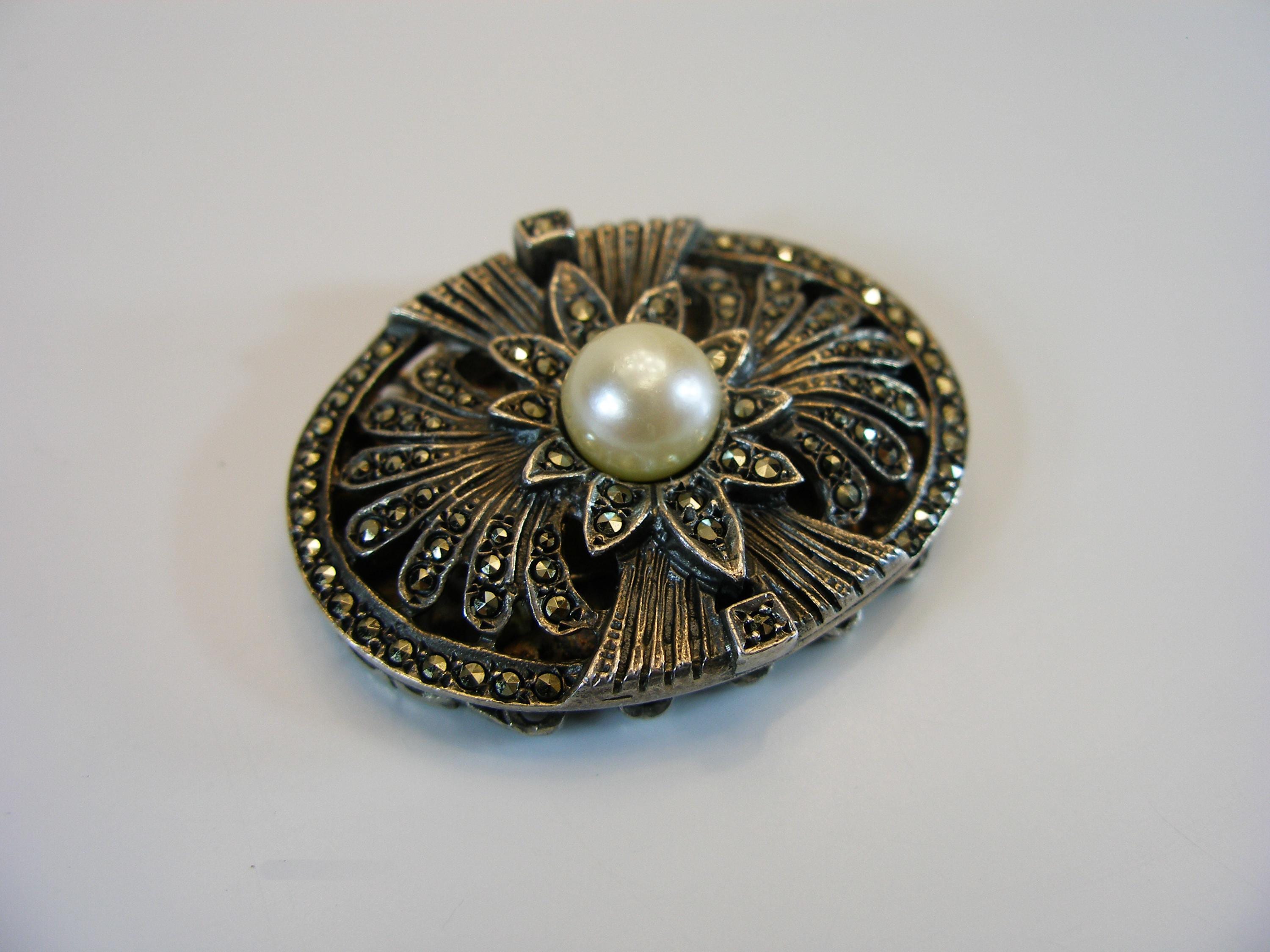 Vintage Sterling Silver 925 Marcasite Buckle Art Deco Belt Clasp Vintage 1920s/30s Silver Art Deco Mini Belt Buckle – Ian  main image 4