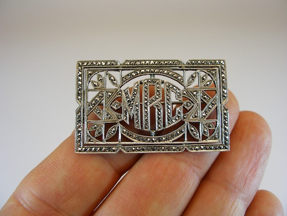 Antique Art Deco Silver Brooch With Coral Bar Brooch Made of