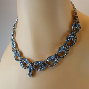 Vintage KRAMER Blue Rhinestone Glass Necklace, Blue Glass Choker Necklace,  Women Choker, Blue Crystal Choker