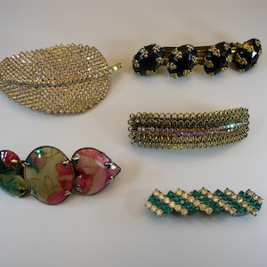 Vintage Barrette Hair Clip, Barrettes, Metal Crystal Zircon Barrette Barrette, Made in France