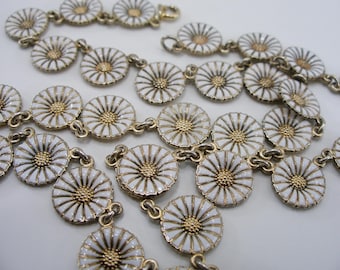 Anton Michelsen White Daisy Enamel Necklace, Gilded Sterling Silver, Signed Denmark