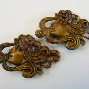 2pcs. Art Nouveau Hair Barrette Pair Brass Metal Antique Hair Accessory