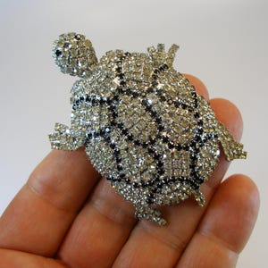 Pauline Trigère&#39;s Crystal Paved Turtle Brooch-Vintage Turtle Pin Brooch- Tortoise Brooch-Turtle Gift-Brooch Pin