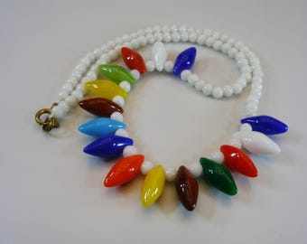 Multicolor Glas Tschechische Halskette, 50er Jahre Vintage Kette, Made in Czechoslovakia, Geschenk