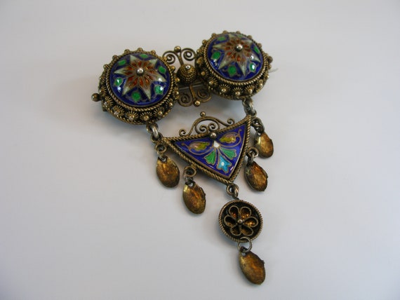 1900‘s Norwegian cloisonné enamel Sterling silver… - image 1