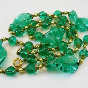 Vintage Bohemian Green Glass Beaded Necklace, Lovely Green, Beaded Long Necklace 60cm long