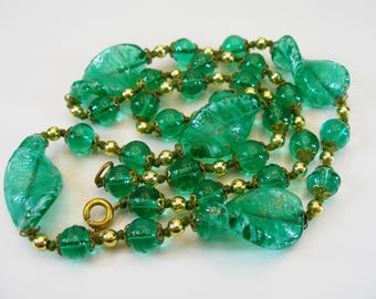 Collier Ancien Perles Vintage Plastique Imitation Ambre Vert - Longueur 46 Cm, Style Rétro