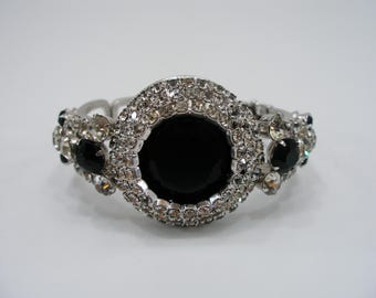 Juliana Vintage Silver Clamper Bangle Bracelet, Red Crystal Rhinestone Bangle