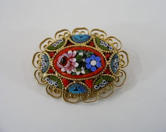 ヴィンテージマイクロモザイクブローチ イタリア製 ヴィンテージ