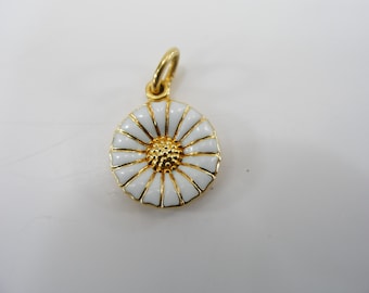 Gold-Plated Sterling Silver Georg Jensen Daisy Pendant,  Enamel Flower Jewelry