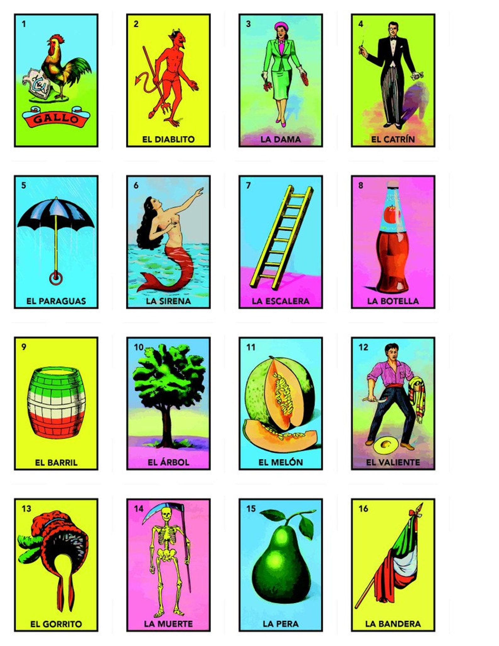 Mexican Lottery.. PDF. 1 Deck 54 Cards and 16 Cards for the Players. Etsy