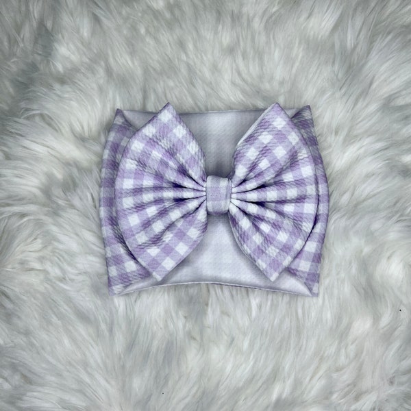 Pastel Lavender Gingham Headwrap and Nylon Bow