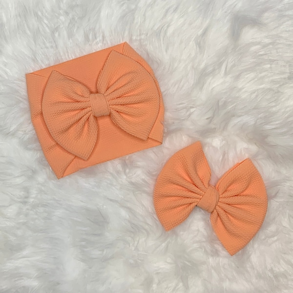 Orange Sherbert Bow, Headwraps, Bow on Nylon, Clips, Piggies, Messy Bow, Topknot, Double Stacked, Shredded, Texas Size