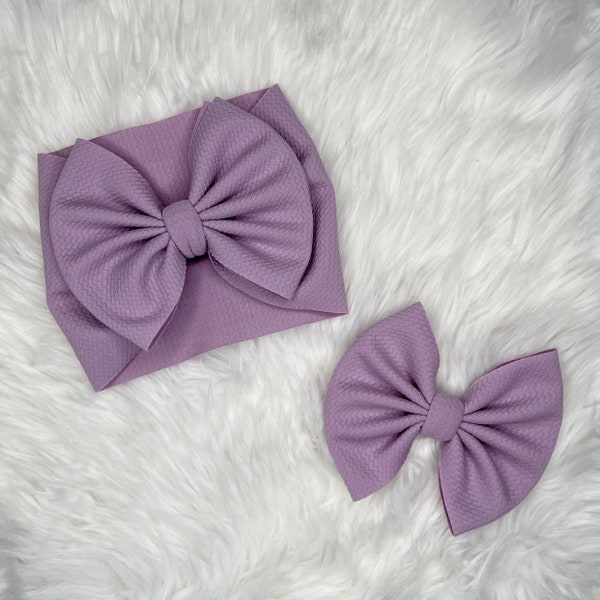 Lilac Bow, Headwraps, Bow on Nylon, Clips, Piggies, Messy Bow, Topknot, Double Stacked, Shredded, Texas Size