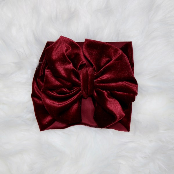 Cranberry Velvet Bow, Headwraps, Bow on Nylon, Clips, Piggies, Messy Bow, Topknot, Double Stacked, Shredded, Texas Size