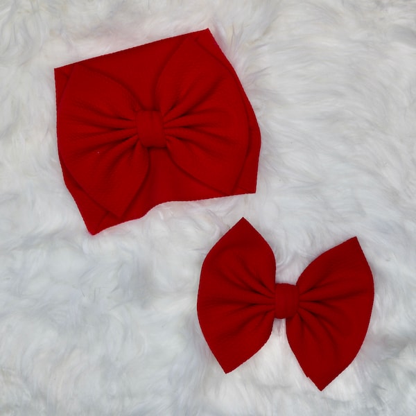 Red Bow, Headwraps, Bow on Nylon, Clips, Piggies, Messy Bow, Topknot, Double Stacked, Shredded, Texas Size