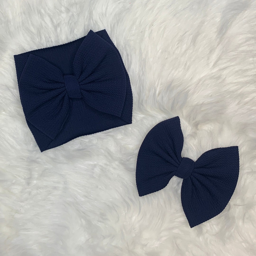 Navy Bow, Headwraps, Bow on Nylon, Clips, Piggies, Messy Bow, Topknot