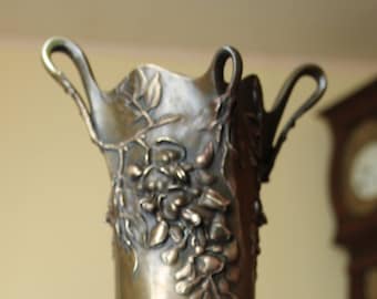 Bronze flower vase Wisteria flowers decor Gold Art Nouveau SIGNED Glycine deco Decorative
