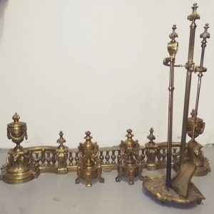 Antique fireplace andirons Fender Lion Firedogs Fireplace decor Fireplace tools Fireplace surround