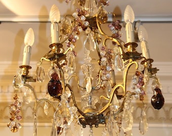 SOLD Multicolor chandelier Murano glass Grape Apple Chandelier lighting Glass Fruits Ceiling light Gold Red Fruit Pear Living room light
