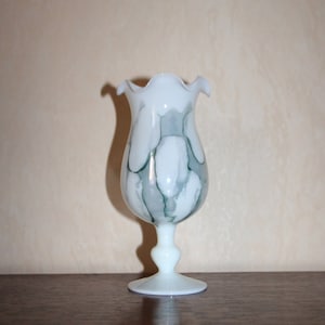 Opaline vase Tulip decor Pedestal vase Flower vase Decorative vase Marble decor Blue Grey White Gray