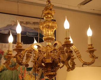 Antique French Gold chandelier lighting Gilt bronze Ormolu Ceiling light Satyr face decor Luxury home decor Louis 14 style Versailles