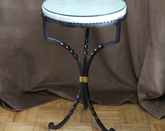 PAIR French Side Tables Round White Marble Top Nightstands Sofa End table Coffee table