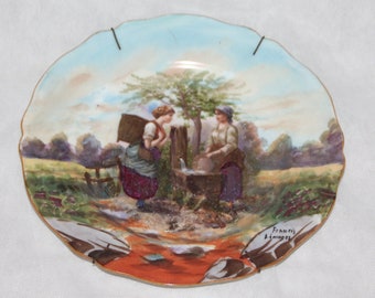 French Limoges porcelain plate Wall Decorative Handpainted Two Women Countryside Countryhouse decor