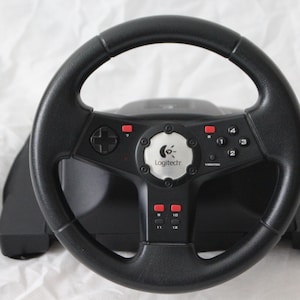 Race car Racing Gaming Formula vibration Feedback wheel and pedals Logitech Formula 1 Grand prix Retrogaming Gamer gift Computer 1990s
