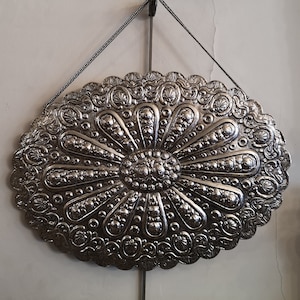 Sterling silver framed mirror Ornate Oval mirror Oriental Wall mirror Bedroom Living room mirror Bathroom Entryway Silver mirror Floral