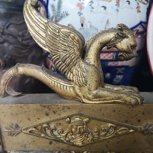 EMPIRE Antique bronze Winged Griffin andirons Gothic decor Chimera decor Fireplace set Dragon Phenix Fire dogs Home decor Fireplace Lion