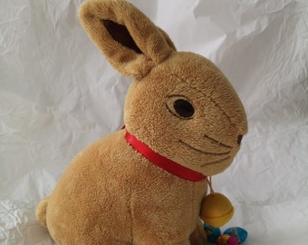 Easter Bunny Rabbit toy Goldhase Red ribbon Gold bell Plush Plushie Easter hase