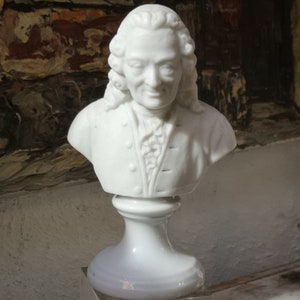 Philosopher Voltaire bust Biscuit porcelain statue Philosophy gift Sculpture Art Bisque Romantic Baroque Rococo Office desk decor Gift