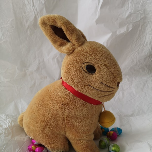 Easter Bunny Rabbit toy Goldhase Red ribbon Gold bell Plush Easter decor Stuffed animal Plushie Easter hase Easter rabbit Cute Bunny toy